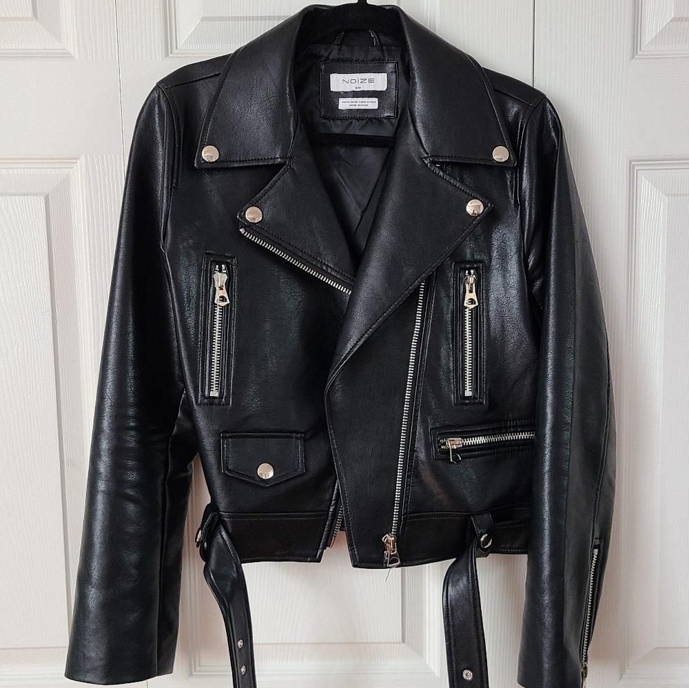 Noize Black Biker Jacket With Silver Hardware